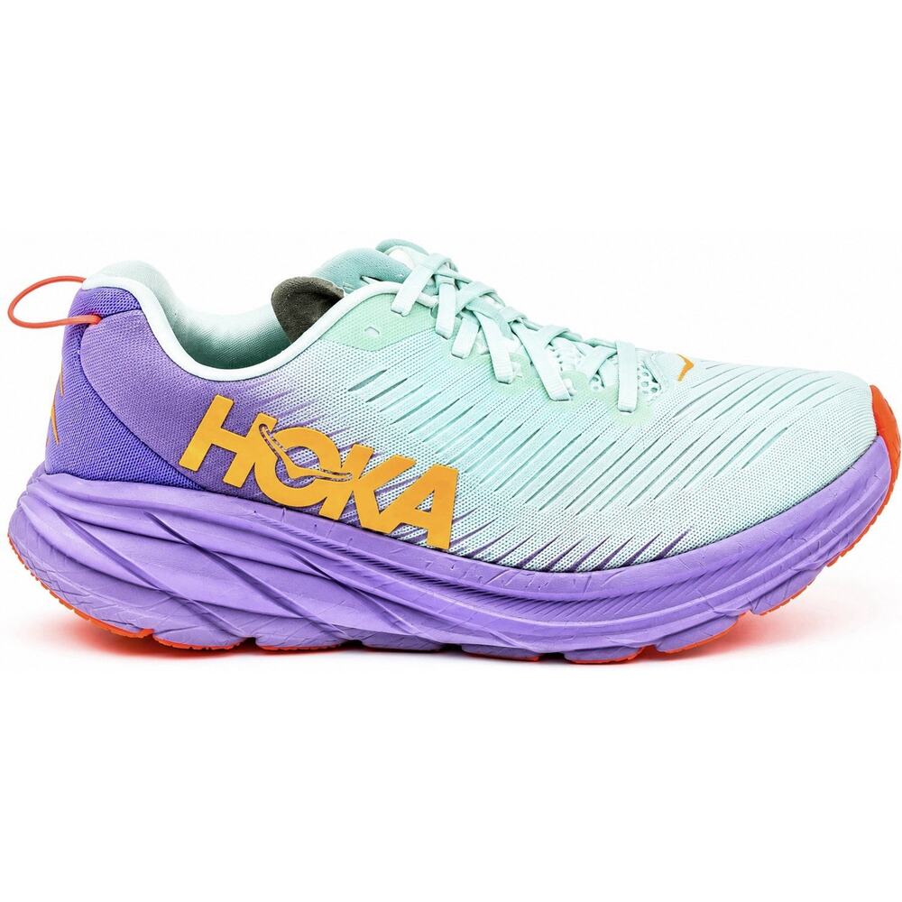 HOKA Rincon 3 One One Women’s Size 9.5 Running Shoes Mint Purple Orange Sneakers